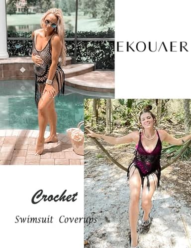 Ekouaer Women Beach Swimsuit Coverups 2025 Sleeveless Crochet Bathing Suit Cover Up Sexy Vacation Outfits Swimwear Dress Black - Image 4