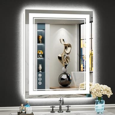 AWANDEE 24x30 LED Bathroom Mirror with Lights, Backlit & Front Lit, Anti-Fog Lighted Vanity Mirror for Bathroom Wall, 3 Colors, Dimmable, Memory, HD Tempered Glass, Shatter-Proof, Horizontal/Vertical - Image 1