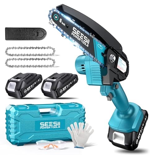 Seesii Mini Chainsaw, 6-inch Mini Chainsaw Cordless, Handheld Electric Power Chain Saw with 2 Batteries, for Tree Trimming Wood Cutting, Best Gifts for Father, Dad, Husband, Men - Image 1