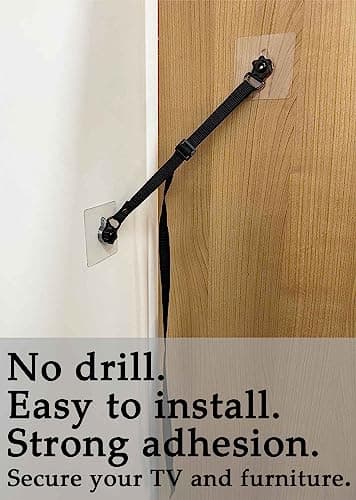 OeckuXIY 2 Pack Adjustable TV Safety Straps, No-Drill Adhesive Anti-Tip Furniture Anchors for Baby Proofing, Flat Screens Fix to Wall,Cabinet,Stand Or Desk, Earthquake Straps - Image 5