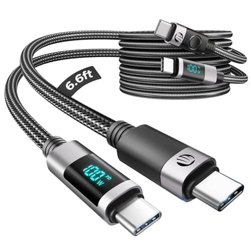 ORICO 100W USB-C Cable with LED Display, 2-Pack 6.6ft Nylon Braided PD Fast Charging for iPhone 16/15 Series, MacBook, iPad Pro/Air, Galaxy S23/S22 - Image 1