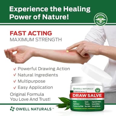 OWELL Naturals Drawing Salve Ointment for ingrown Hair, Boil & Cyst, Splinter Remover, Bug Spider Bites, bee Sting, Mosquito bite Itch, Poison Ivy, Flare, Hangnail - Image 3