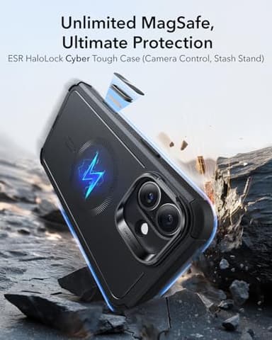 ESR for iPhone 16 Case with Stash Stand, Camera Control, 23FT Military-Grade Shock-Absorbing Drop Protection, Compatible with MagSafe Accessories, Magnetic Cyber Series, Black - Image 3