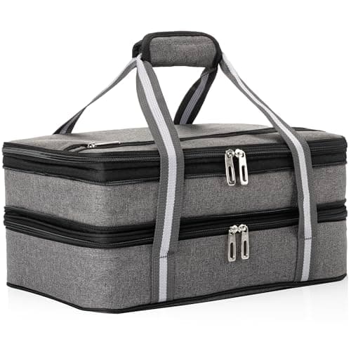 Stack Store Plus More Insulated Casserole Carrier for Hot or Cold Food, Lasagna Holder for Picnic, Potluck, Cookout - Fits 9” x 13” and 11” x 15” Baking Dish – Expandable Double Thermal Bag in Gray - Image 1