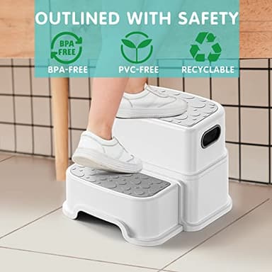 Two Step Stool for Kids – Non-Slip Toddler Step Stool for Bathroom Sink & Potty Training, Dual Height 9.5”, Safe & Sturdy for Kitchen, Bedroom & Classroom (Includes Two Ducks) - Image 7