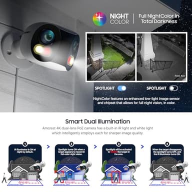 Amcrest Dual-Lens 4K (8MP) Outdoor Security POE Camera, 2 x 4MP Lenses PoE AI Bullet IP Camera, 65ft Night Color, Face Detection, Panoramic 180° FOV, 4K@15fps IP8M-DLB2998EW-AI (White) - Image 4