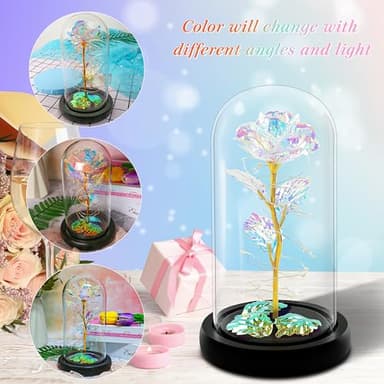 Childom Birthday Gifts for Women,Flowers for Delivery Prime,Colorful Rainbow Light Up Rose in A Glass Dome,Christmas Rose Gifts for Her Mom Women Wife Girl Grandma on Christmas Anniversary Valentines - Image 9