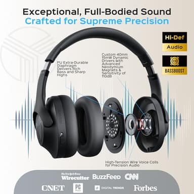 TREBLAB Z2 Hybrid Active Noise Cancelling Workout Headphones - Signature-HD Sound, Deep Bass, 58H Battery, Comfortable, Foldable Over Ear Bluetooth Headphones Wireless w/Mic for Calls, for Gym, Sport - Image 2