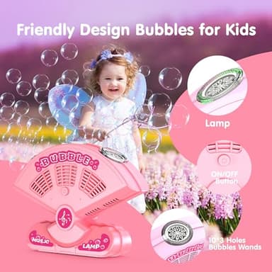 Bubble Machine-Automatic Fan-Shaped Bubble Blower Machine-10,000 Bubble Per Min Bubbles Maker for Kids,Portable Bubble Maker Toys for Outdoor,Wedding,Party,Birthday-Pink - Image 3