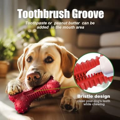 Ouilter Dog Toys for Aggressive Chewers, Dog Chew Toys for Medium Large Dogs, Durable Natural Rubber Dog Toys with Bacon Flavor, Indestructible Dog Toy, Red - Image 2