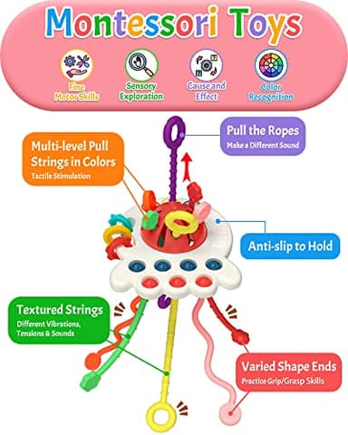 Yetonamr Baby Sensory Montessori Toys for 6-12-18 Months, Pull String Silicone Teething Toy, Toddler Birthday Gift Travel Toy for 1 2 Year Old Boy Girl Infant 8 9 10 Months Old - Image 2
