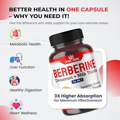 Ultra Herbs Premium Berberine with Cinnamon, Milk Thistle *USA Made & Test* Promotes Liver Function, Gut Health, Immunity (150 Count (Pack of 1)) - Image 4
