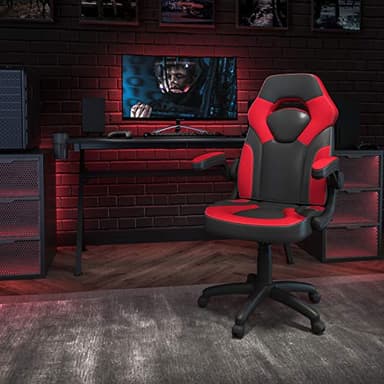 Flash Furniture X10 High-Back LeatherSoft Racing Style Gaming Chair with Flip-Up Arms, Ergonomic Padded Swivel Computer Chair, Red/Black - Image 2