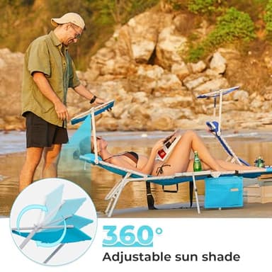 #WEJOY 4 in 1 Tanning Chair with Face Hole & Canopy & Side Table, 5 Positions Adjustable Folding Waterproof Facedown Chaise Lounge with Pillow Quick Dry for Beach Pool Outdoor Camping Patio (Blue) - Image 4