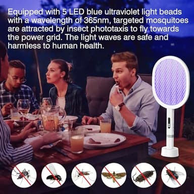 Electric Fly Swatter Racket, PALONE 4000V Detachable Bug Zapper with Type-C Rechargeable Base, Powerful Dual Modes Fly Zapper Racket, Mosquito Killer for Indoor Outdoor, 1 Pack - Image 7