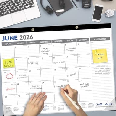 OuMuaMua Large Desk Calendar 2026-2027 - 18 Months from Jan. 2026 through Jun. 2027, 22 x 17 Inches Desktop Wall Calendar with Julian Date To-do & Notes, Corner Protectors for School Home Office - Image 6