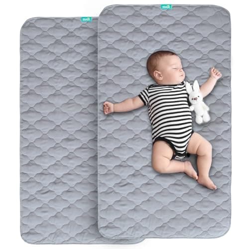 Waterproof Crib Mattress Protector Pad Cover 2 Pack 28" x 52", Anti Slip & Absorbent Waterproof Bed Pads for Standard Crib/Toddler Bed Quilted Machine Washable (Quilted Improved Thickness) Grey - Image 1