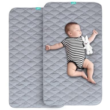 Waterproof Crib Mattress Protector Pad Cover 2 Pack 28" x 52", Anti Slip & Absorbent Waterproof Bed Pads for Standard Crib/Toddler Bed Quilted Machine Washable (Quilted Improved Thickness) Grey - Image 1
