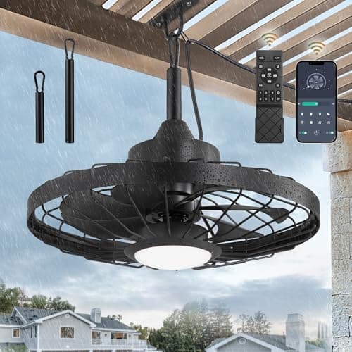 LEDIARY 20" Outdoor Ceiling Fan with Lights,IP65 Waterproof Gazebo Hanging Fan with Remote Control Smart App, Plug in Caged Ceiling Fan with 3CCT 6-Speeds for Patio Porch Pergola(Black) - Image 1