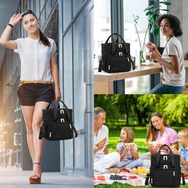 MAPLELILY Lunch Box for Men Women - Double Deck Insulated Lunch Bag, Large Leak Proof Tote Cooler, Wide Open Dual Compartment Lunch Bags with Shoulder Strap, For Work Picnic Hiking Beach, Black - Image 4