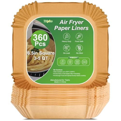 360 Pcs 6.5” Square Unbleached Heavy Duty Air Fryer Paper Liners Disposable, Non-Stick & Non-Leak Parchment Paper Liners for Airfryer Basket, Deep Fryer Parts & Accessories - Image 1