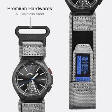 Nereides Band Compatible with Samsung Galaxy Watch 7 6 5 4 40mm 44mm/Watch 6 4 Classic 43/47mm 42/46mm, Galaxy Watch 5 Pro 45mm/Active 2 Band, 20mm Nylon Adjustable Sports Strap for Men Women(Grey,L) - Image 4
