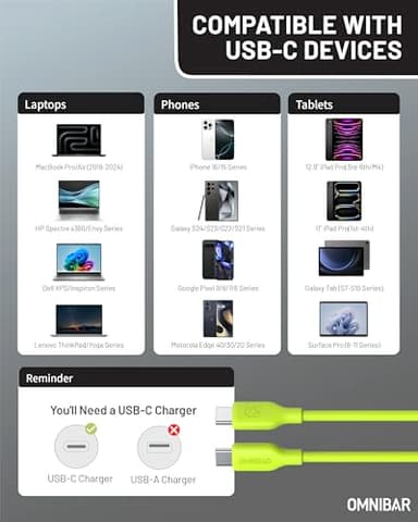 USB C to USB C Cable, 240W USB C Charger Cable Fast Charging for iPhone 16/15 iPad MacBook, Flow Silicone USB Type C Charger Cord for Galaxy S24 Pixel 9 Tablet Laptop JBL Switch GoPro (6FT,Lime Green) - Image 5