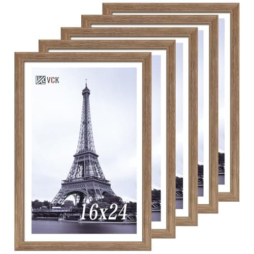 VCK 16x24 Frame 5 Pack - Brown Walnut, Natural Textured Solid Wood Poster Picture Frame, Wall Mounting Hanging - Image 1
