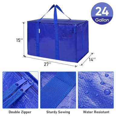 TICONN 12 Pack Extra Large Moving Bags with Zippers & Carrying Handles, Heavy-Duty Storage Tote Moving Boxes for Space Saving - Image 3
