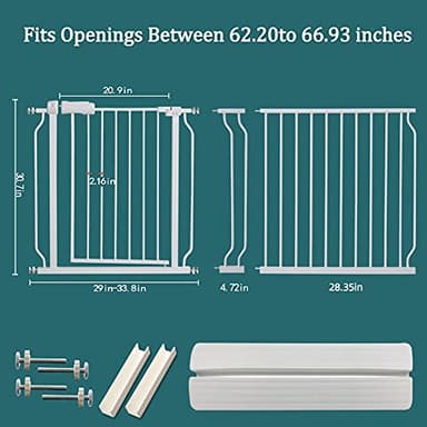 ALLAIBB Baby Gate Pressure Mounted Extra Wide Walk Through Child Kids Safety Toddler Tension White Long Large Pet Dog Gates with Extension for doorways Kitchen and Living Room (62.20-66.93"/158-170cm) - Image 2