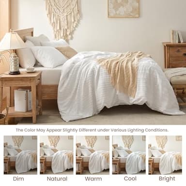 BESTSWEETIE White Duvet Cover King Size - Striped Tufted King Duvet Cover Set with Zipper Closure, 3pcs Soft Microfiber Boho Bedding Set for All Seasons (King, 104"x90") - Image 6