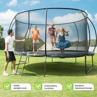 Gigu 14ft Home Trampoline - T-Socket Reinforced Frame, Double Zipper Entry, Ladder Included, Outdoor Specific Yard for Adults Kids - Image 2