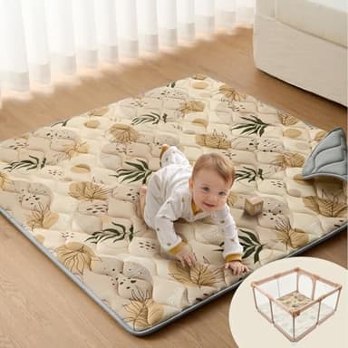 Blissful Diary Baby Play Mats for Floor, 50x50 Playpen Mat, Thick Cushioning Padding Foam Playmat for Baby and Toddlers Infants, Non-Slip & Machine Washable, Earth Tones Design - Image 1