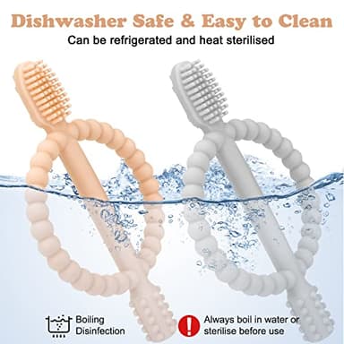 Baby Teething Toys with Easy-Hold Handle, Silicone Infant Toothbrush, Textured On Both Sides Helps Massage, Soothe Sore Gums, Teething Toys for Babies 0-6 Months, 6-12 Months Peach Powder & Gray - Image 6