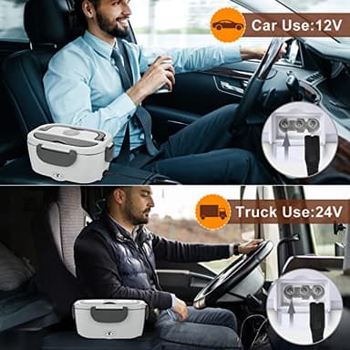 Akhia Electric Lunch Box for Adults, 80W/1.5L Heated Lunch Box for Men Work Car Truck, Portable Food Warmer Lunch Box Upgraded with Fork&Spoon and Insulated Carry Bag, 12V/24V/110V - Image 2