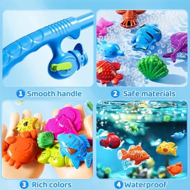 Magnetic Fishing Game Toys for Kids Toddlers 3-5 4-8, Water Table Bathtub Toys with Pole Rod Net Plastic Floating Fish, Water Bath Pool Outdoor Toys for Kids Toddlers Baby Age 3 4 5 6 7 8 Year Old - Image 8