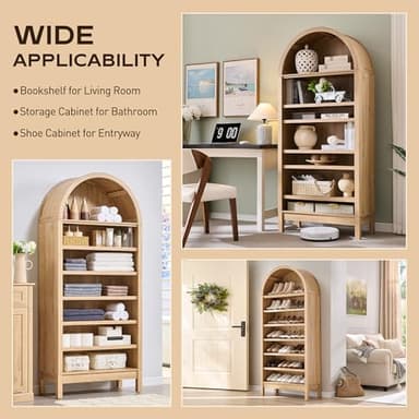 IFGET 71" Tall Arched Bookshelf, 7 Tiers Arch Bookcase with Storage, Modern Farmhouse Book Shelf with Adjustable Shelves, Wood Bookshelf w/Open Display Shelves for Living Room, Office (Natural) - Image 5