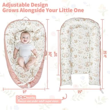 puxinargo Baby Lounger - Babies Nest for Newborn, Breathable & Soft Organic Cotton Lounger, Portable Baby Lounger for Home & Travel, Ideal Newborn Essentials, Pink Bear - Image 3
