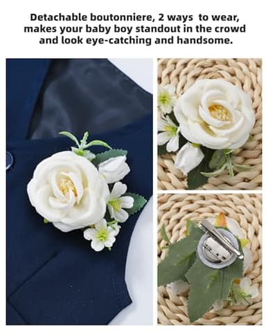 Coco&RARA Baby Boy Clothes Suits Infant Tuxedo Gentleman Outfits, Formal Dress Shirt+Vest+Corsage+tie+Pants Baby Suit Sets(Navy Blue, 12-18M) - Image 3