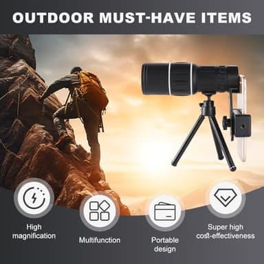 40x60 Portable High Magnification Monocular Telescope, 2025 New Monoculars for Adults High Powered with Smartphone Holder and Tripod, Handheld Telescope for Bird Watching Hiking Travel Concert - Image 3