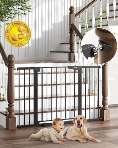 Cumbor 29.7-51.5" Baby Gate Extra Wide, Safety Dog Gate for Stairs Easy Walk Thru Auto Close Pet Gates for The House, Doorways, Child Gate Includes 4 Wall Cups, Black-Mom's Choice Awards Winner - Image 1