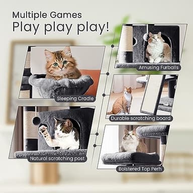 SHA CERLIN 68 Inches Multi-Level Large Cat Tree for Large Kitties/Big Cat Tower with Condo/Cozy Plush Pussycat Perches/Sisal Scratching Posts and Hammocks/Activity Center/Dark Grey - Image 3