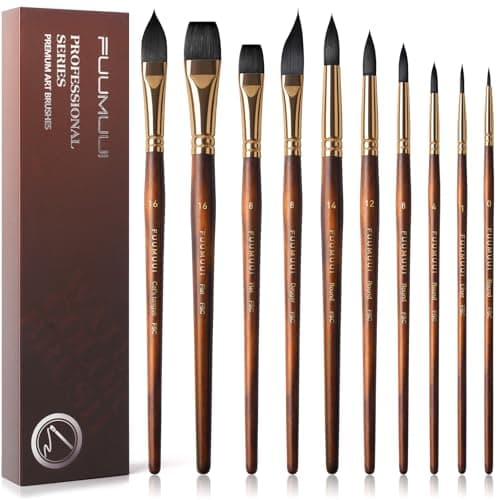 Watercolor Brushes Professional, Fuumuui 10Pcs Synthetic Squirrel Hair Water Color Paint Brush Set for Artists - Flat, Round Pointed, Dagger, Cats Tongue Oval Wash for Watercolor Gouache Inks Painting - Image 1