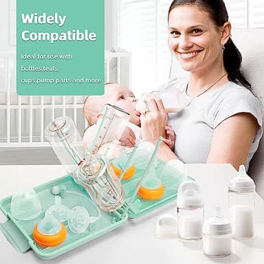 Maclined Travel Baby Bottle Drying Rack Set with Extendbale Protable Silicone Bottle Brush, Nipple Cleaner Brush,Straw Brush Compact Size Baby Essential for Newborn & Moms (Green) - Image 5