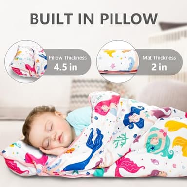 Primlect Thickened Toddler Nap Mat with Removable Pillow and Minky Blanket, Extra Large 55''x35'' Sleeping Bag, Washable, Roll up, Perfect for Daycare, Preschool, Kindergarten, Boys and Girls Mermaid - Image 4