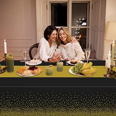 OHOME 4 Pack Disposable Plastic Table Cloths,Black and Gold Table Covers for 50th Birthday Retirement Graduation Party Decorations Backdrop | Halloween Party Favors - New Years Decorations 2026 - Image 8