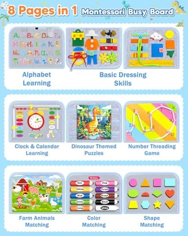 Gojmzo Busy Board Montessori Toys for Toddler Boy Girl Birthday Gifts, Busy Book Sensory Toys for Toddlers, Learning Educational Toddler Travel Activities - Image 3