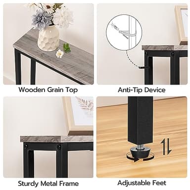 HOOBRO 70.9" Narrow Console Table with Charging Station, 5.9" Sofa Table with 2 Power Outlets and USB Ports, Long Entryway Tables Behind Couch Table, for Hallway, Living Room, Greige BG185UXG01 - Image 7