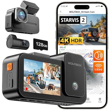 WOLFBOX X5 3 Channel 4K HDR Dash Cam, STARVIS 2 IMX678 Night Vision, 4K+2.5K+1080P Front and Rear Inside Car Camera with 128GB Card and GPS, Support Voice Control, Touch Screen and 5.8GHz WiFi - Image 1