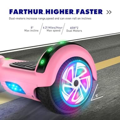 UNI-SUN Hoverboard for Kids, 6.5" Two Wheel Self Balancing Hoverboards with Bluetooth and Lights, Pink Hover Board - Image 8